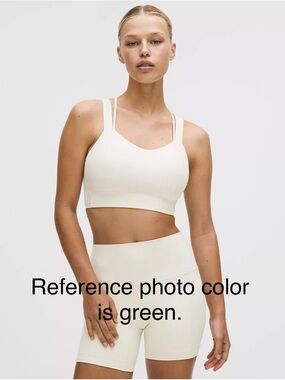 Lululemon Double-Strap Ribbed like a cloud sports bra in green.